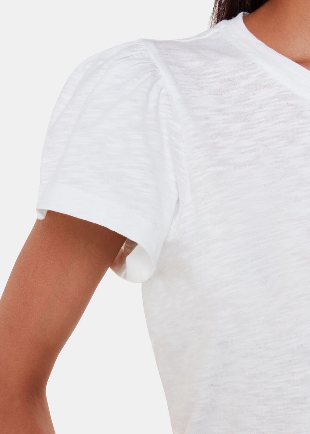 Whistles Cotton Frill Sleeve T-Shirt White | US-46937VZMQ