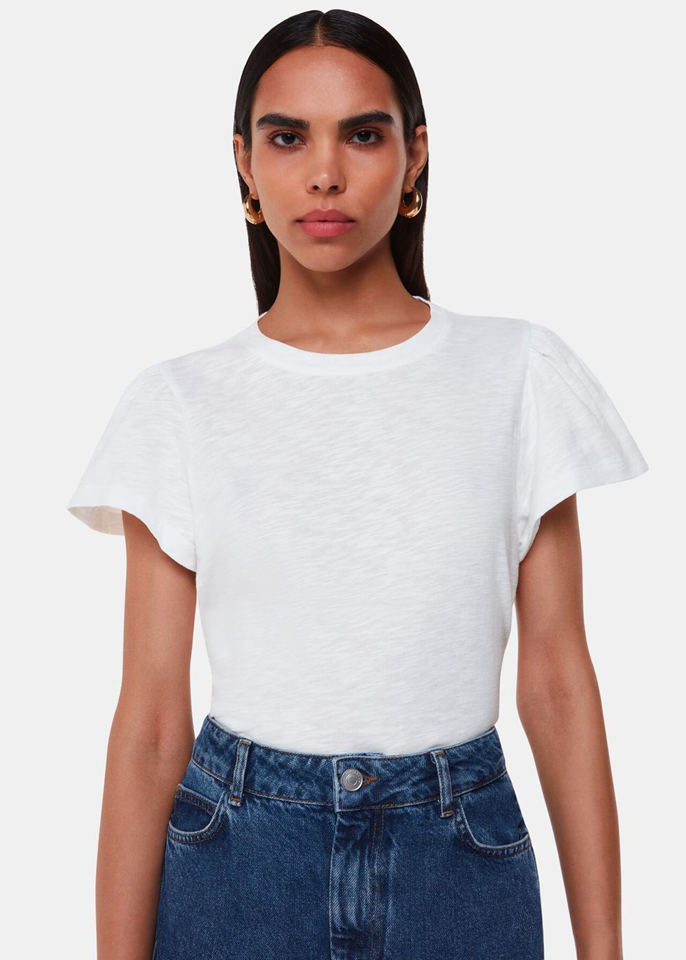 Whistles Cotton Frill Sleeve T-Shirt White | US-46937VZMQ