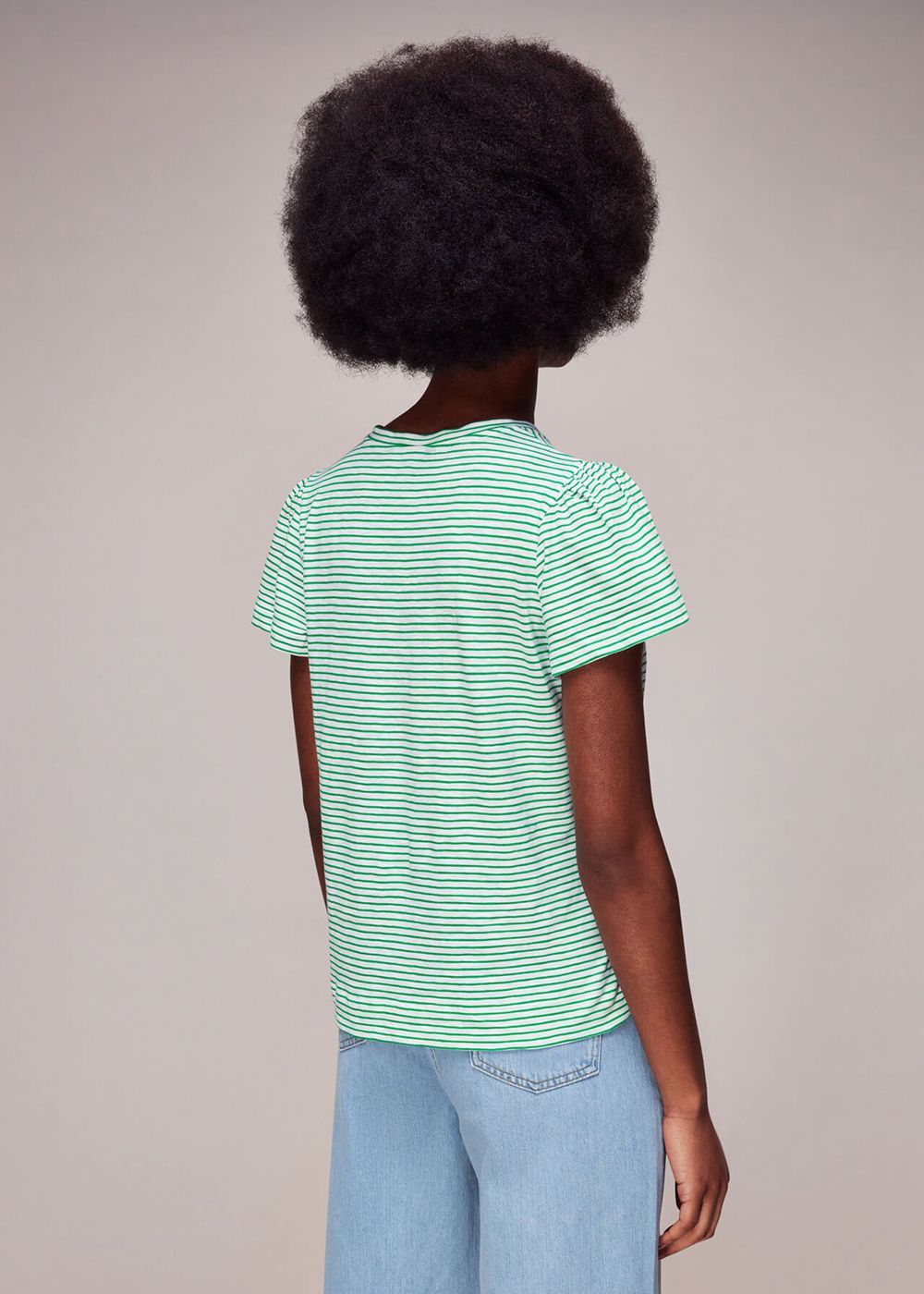 Whistles Cotton Frill Stripe T-Shirt Green / Multicolor | US-73592MYIP