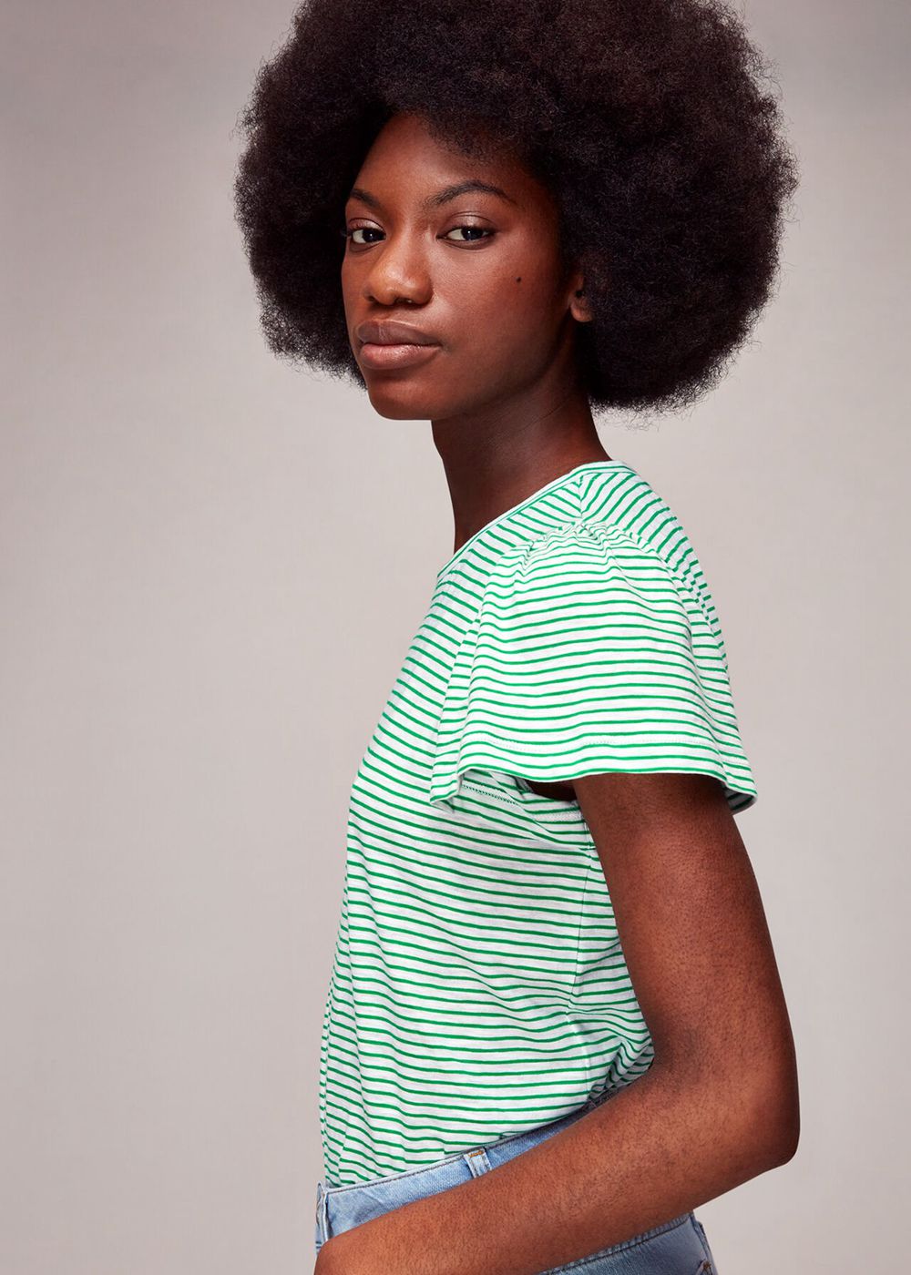 Whistles Cotton Frill Stripe T-Shirt Green / Multicolor | US-73592MYIP