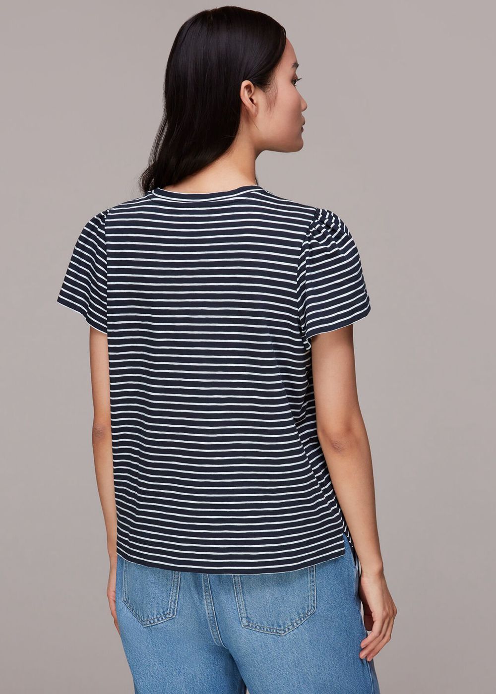 Whistles Cotton Frill Stripe T-Shirt Navy / Multicolor | US-34865TRDI