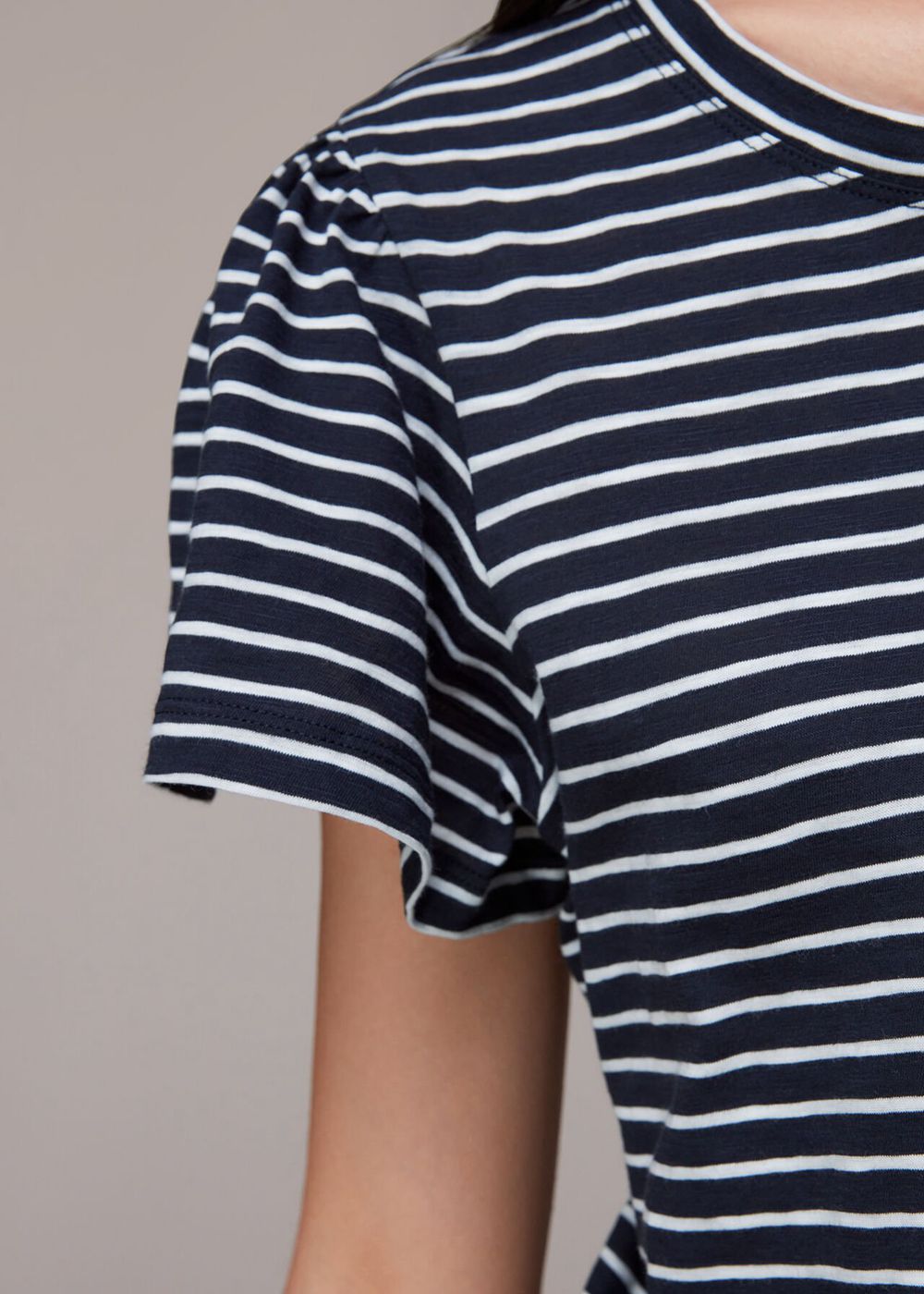 Whistles Cotton Frill Stripe T-Shirt Navy / Multicolor | US-34865TRDI