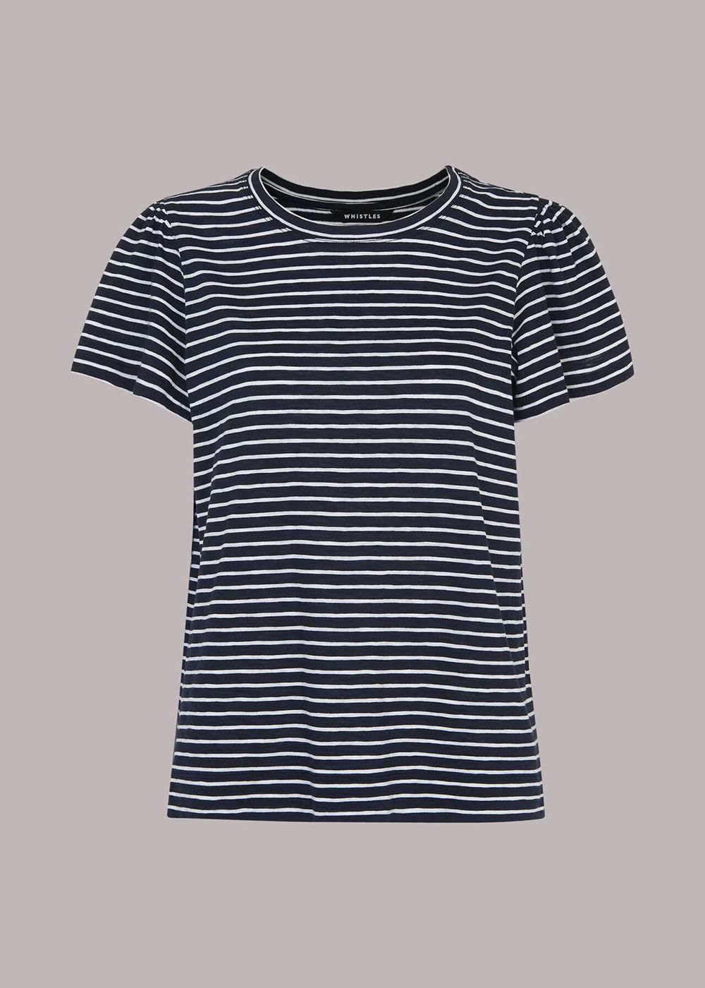 Whistles Cotton Frill Stripe T-Shirt Navy / Multicolor | US-34865TRDI