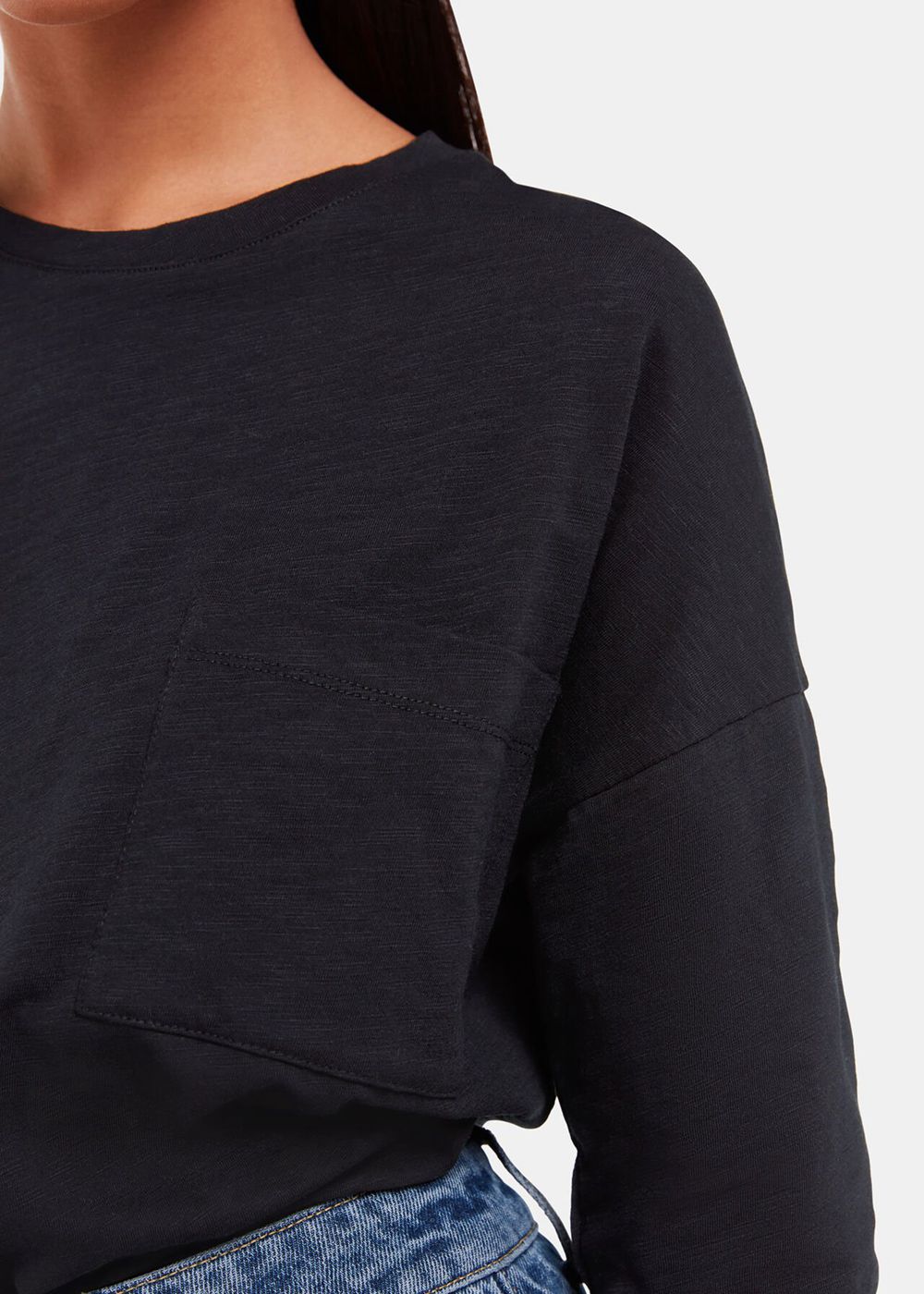 Whistles Cotton Patch Pocket Top Black | US-13942MJXV