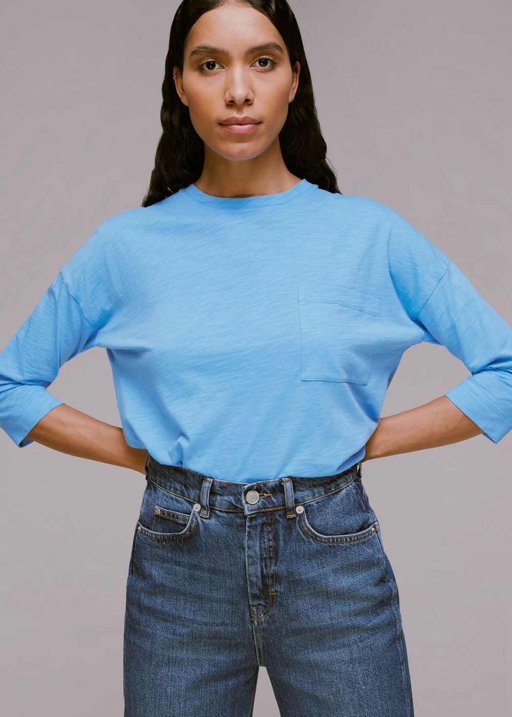 Whistles Cotton Patch Pocket Top Blue | US-05879UBEK