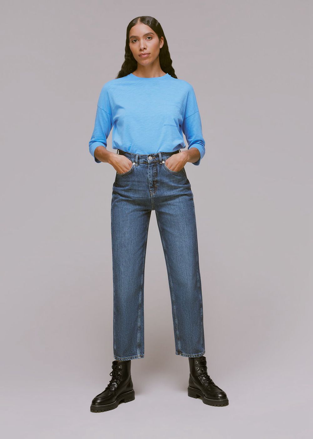 Whistles Cotton Patch Pocket Top Blue | US-05879UBEK