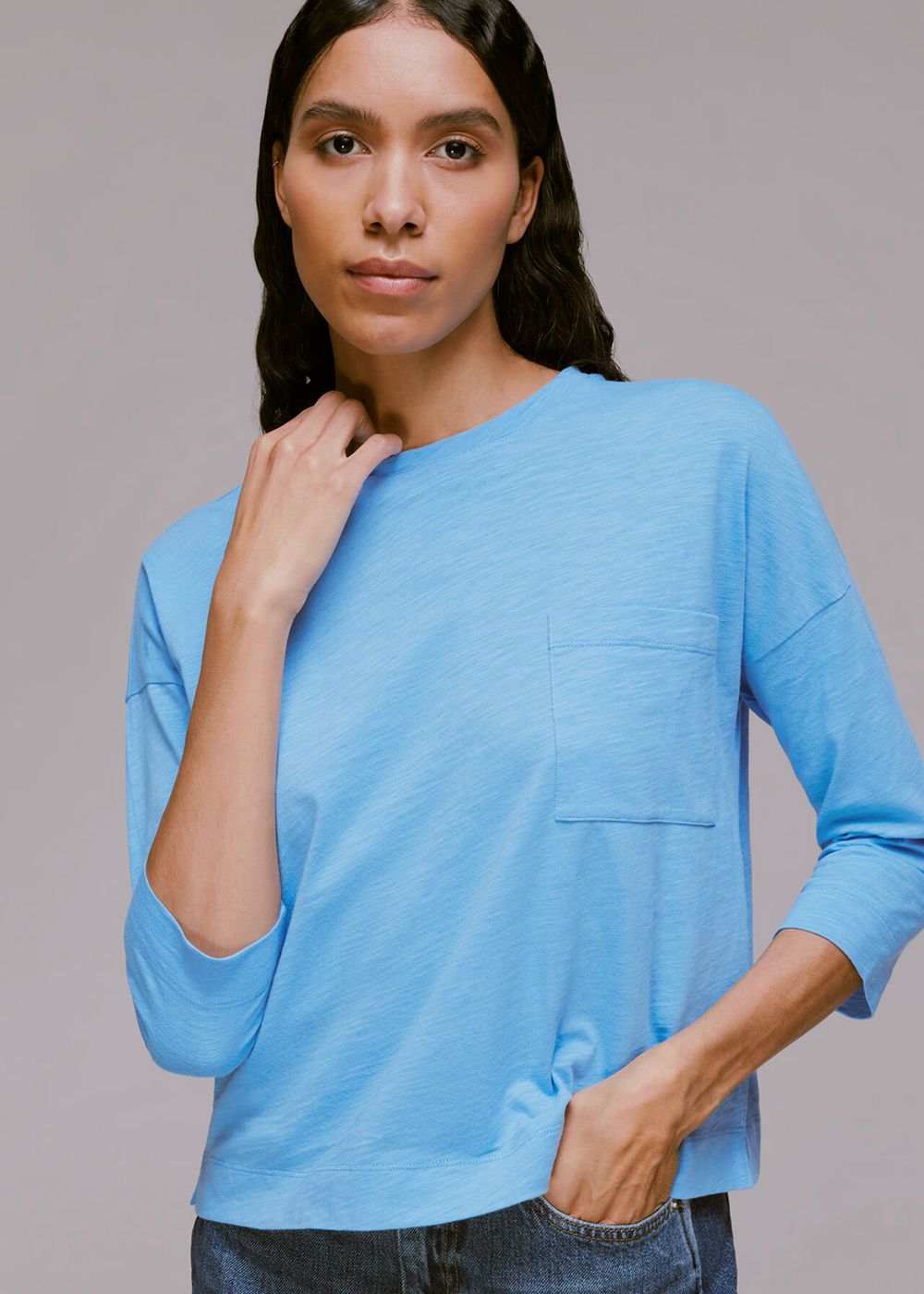 Whistles Cotton Patch Pocket Top Blue | US-05879UBEK