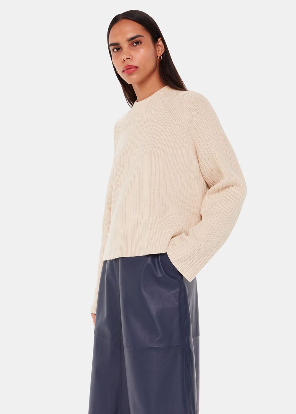 Whistles Cotton Rib Crew Neck Knitwear White | US-25694IKEZ