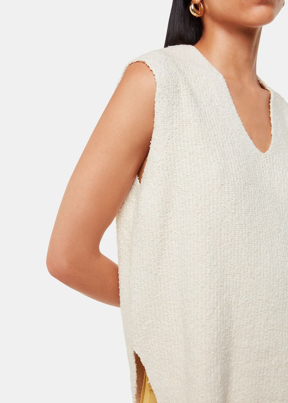 Whistles Cotton Textured V Neck Knitwear White | US-65017JUSG