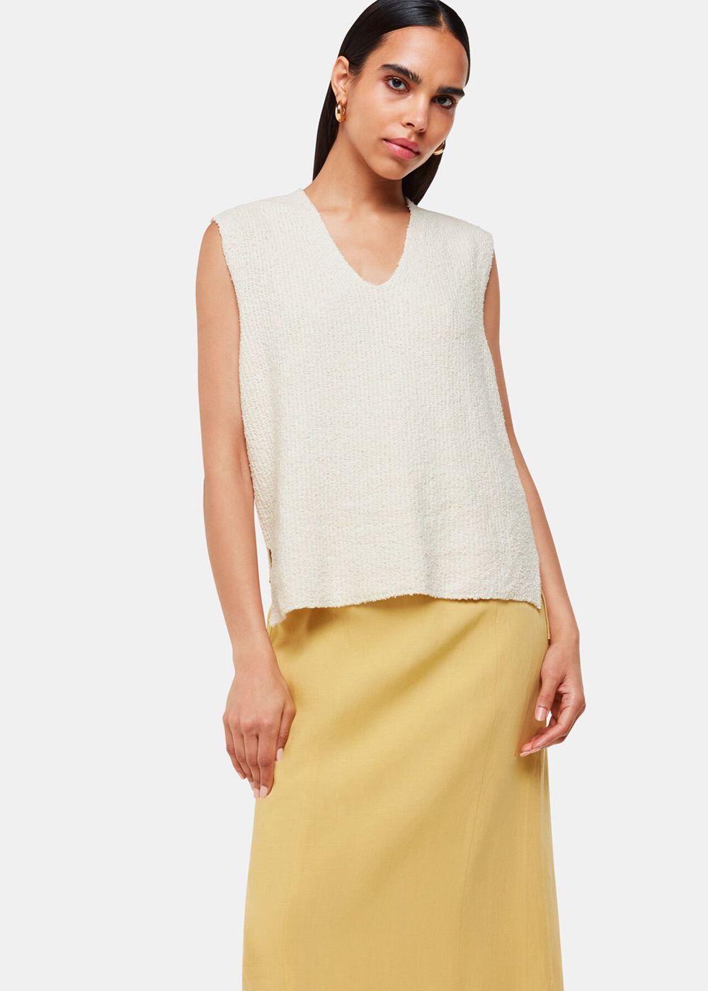 Whistles Cotton Textured V Neck Knitwear White | US-65017JUSG