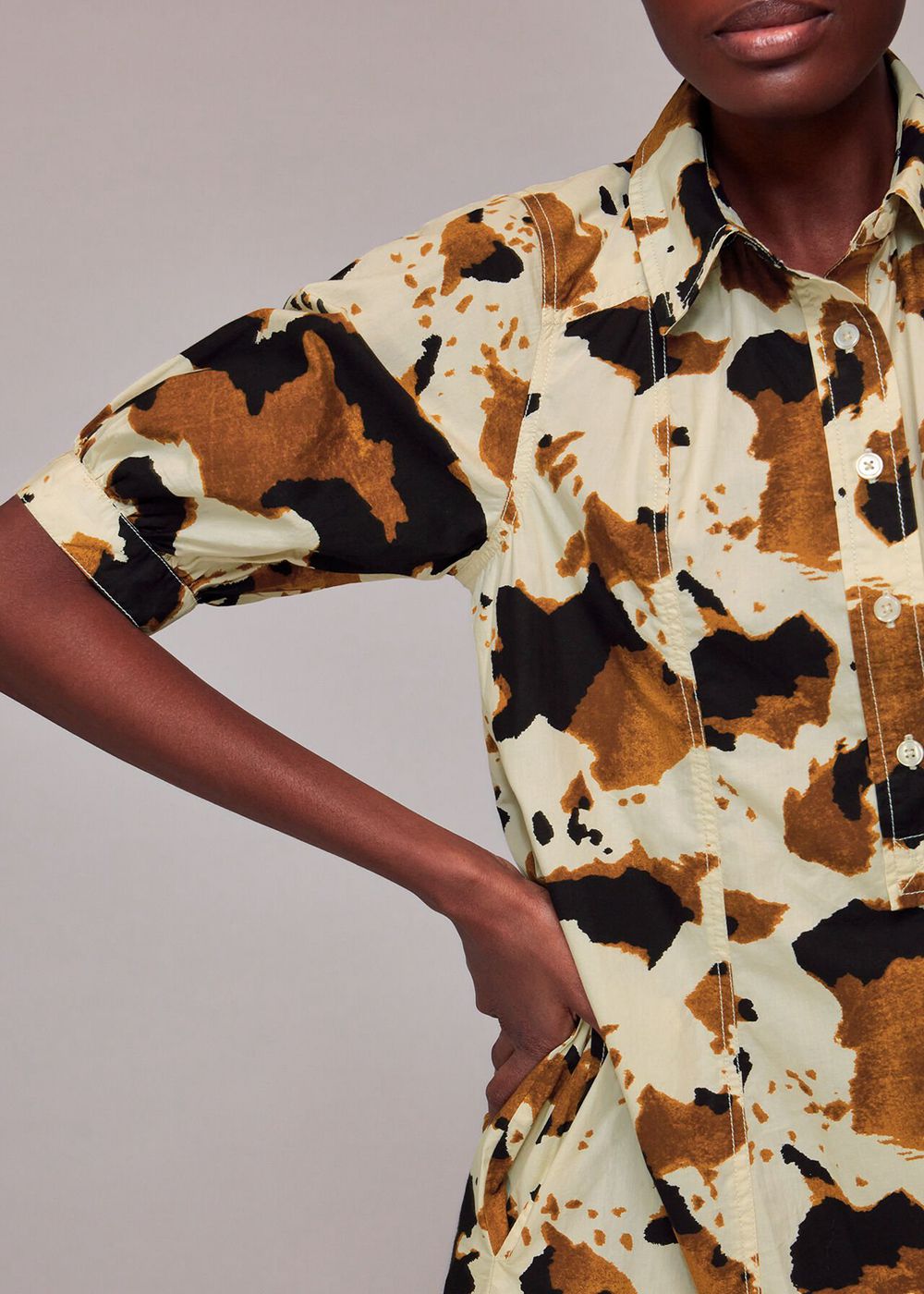 Whistles Cow Print Shirt Dress Brown / Multicolor | US-80142KDWA