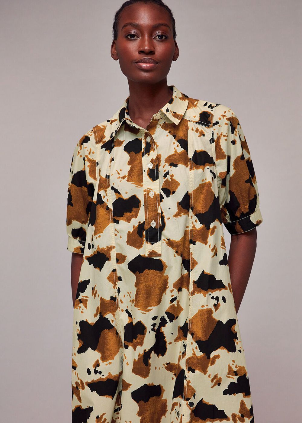 Whistles Cow Print Shirt Dress Brown / Multicolor | US-80142KDWA