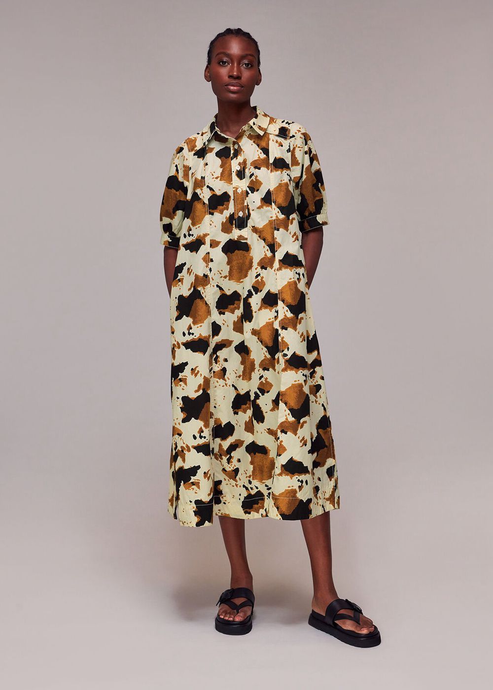 Whistles Cow Print Shirt Dress Brown / Multicolor | US-80142KDWA