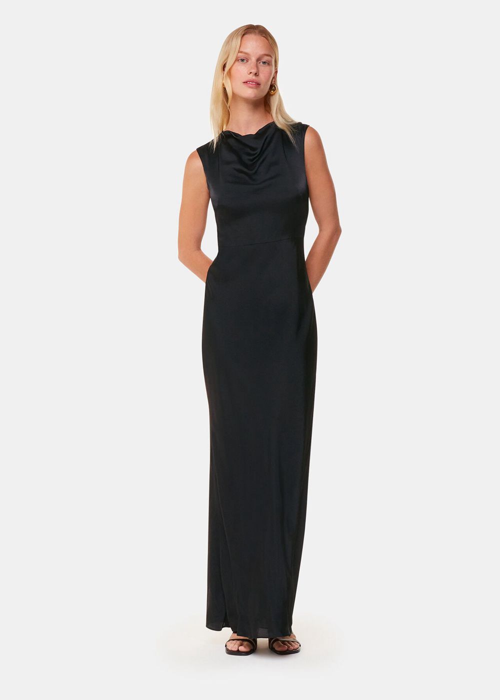 Whistles Cowl Neck Satin Maxi Dress Black | US-79342SWFY