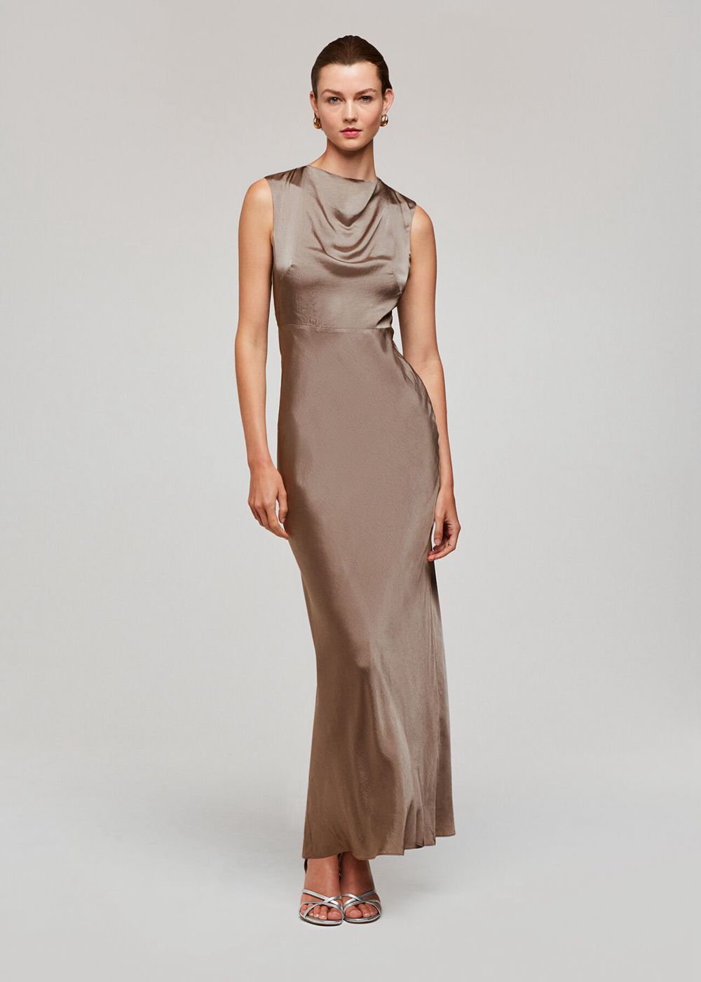 Whistles Cowl Neck Satin Maxi Dress Blue Grey | US-75394EWLM