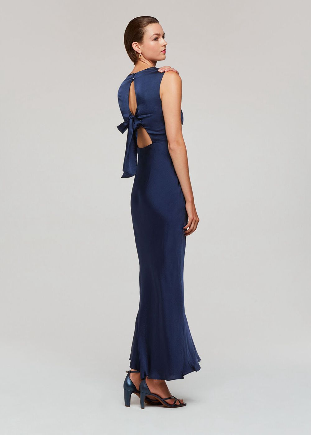 Whistles Cowl Neck Satin Maxi Dress Navy | US-51973OKYN