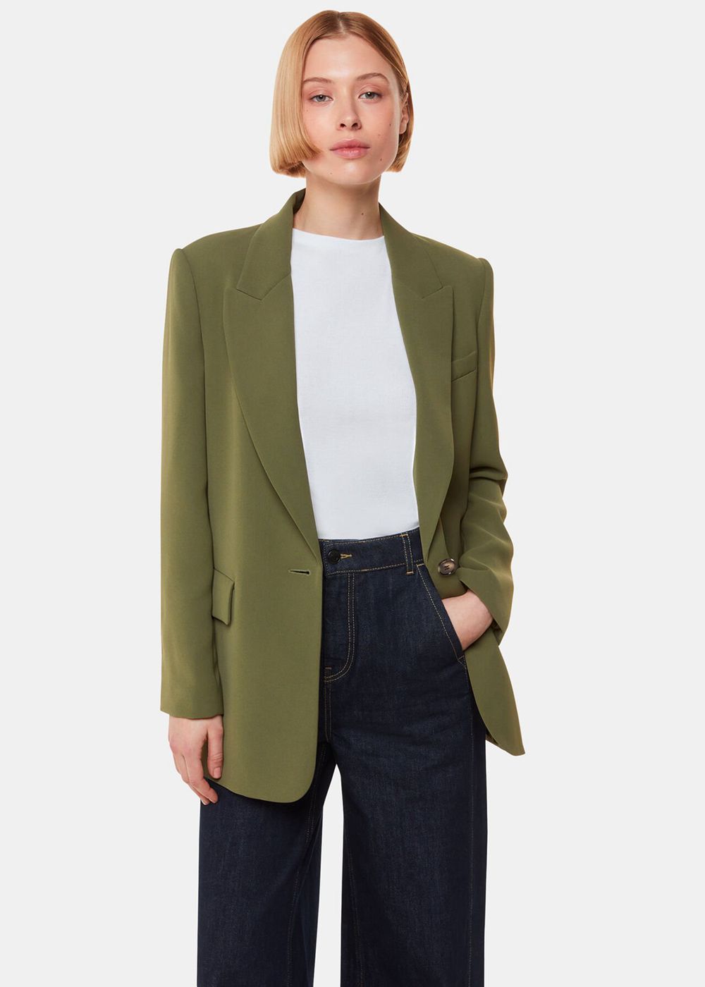 Whistles Crepe Boyfriend Blazer Khaki | US-94182DAQR