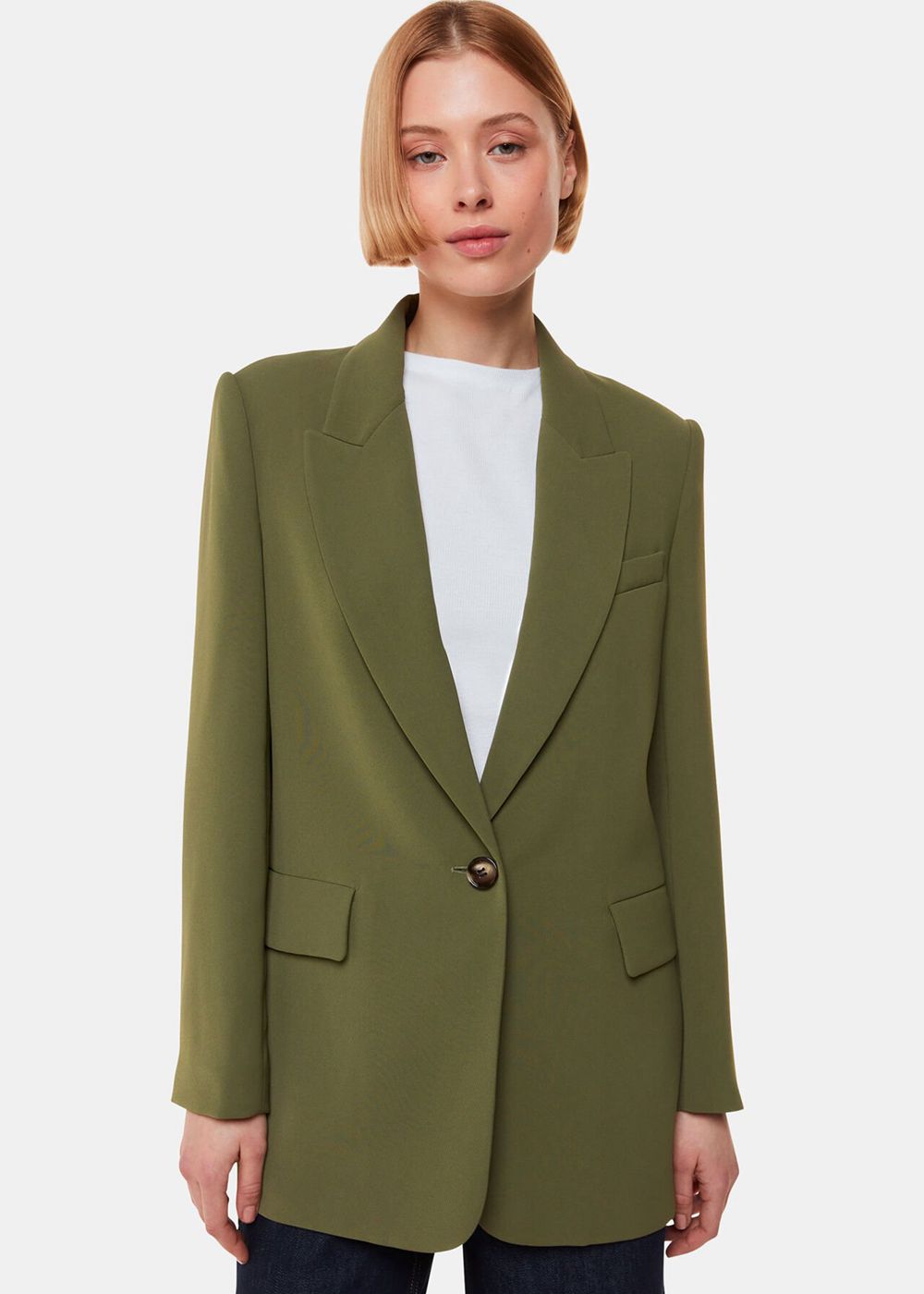 Whistles Crepe Boyfriend Blazer Khaki | US-94182DAQR