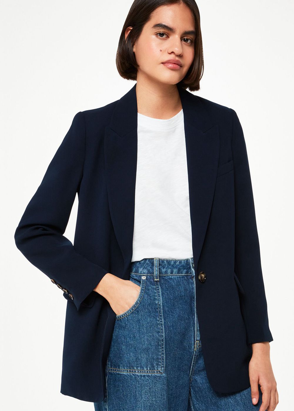 Whistles Crepe Boyfriend Blazer Navy | US-97108OKFA