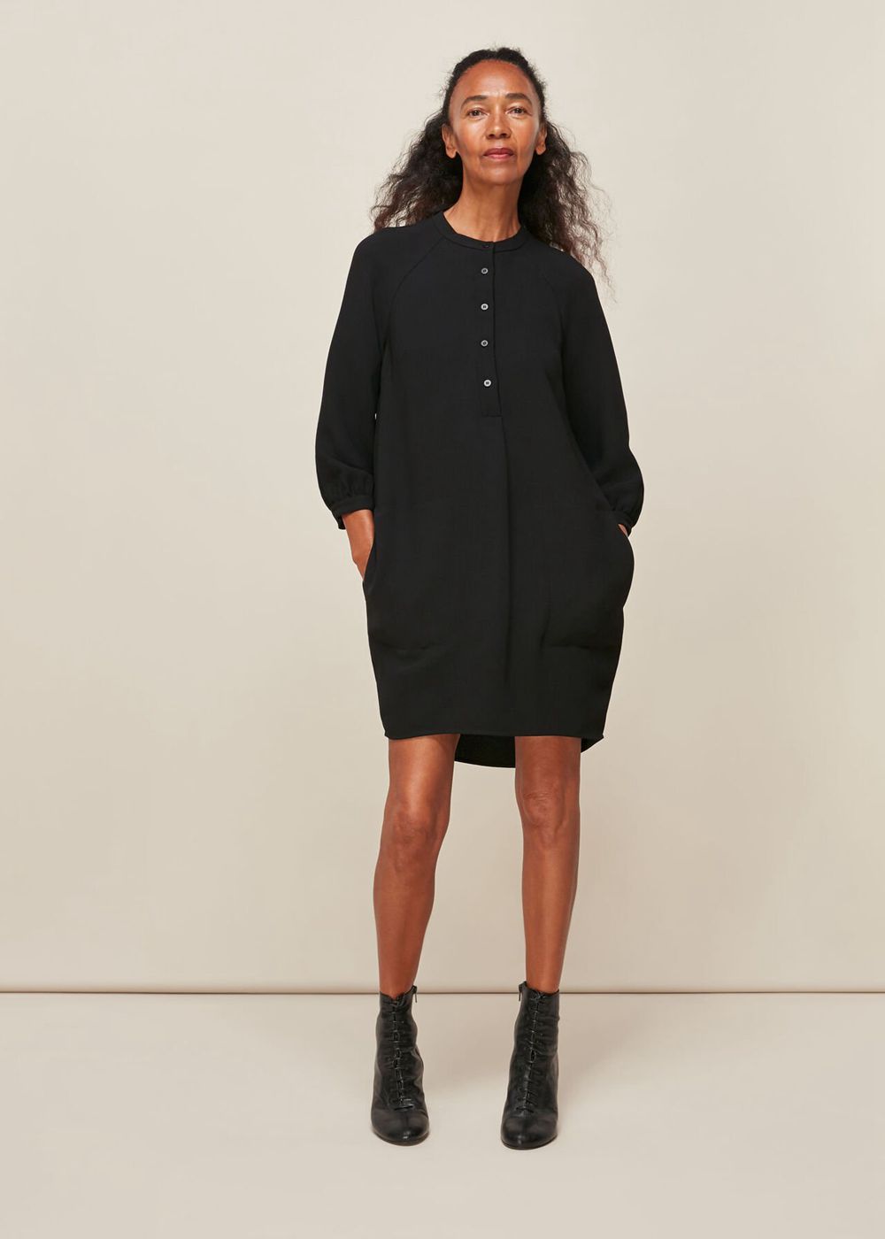 Whistles Crepe Button Through Dress Black | US-50613UXTF