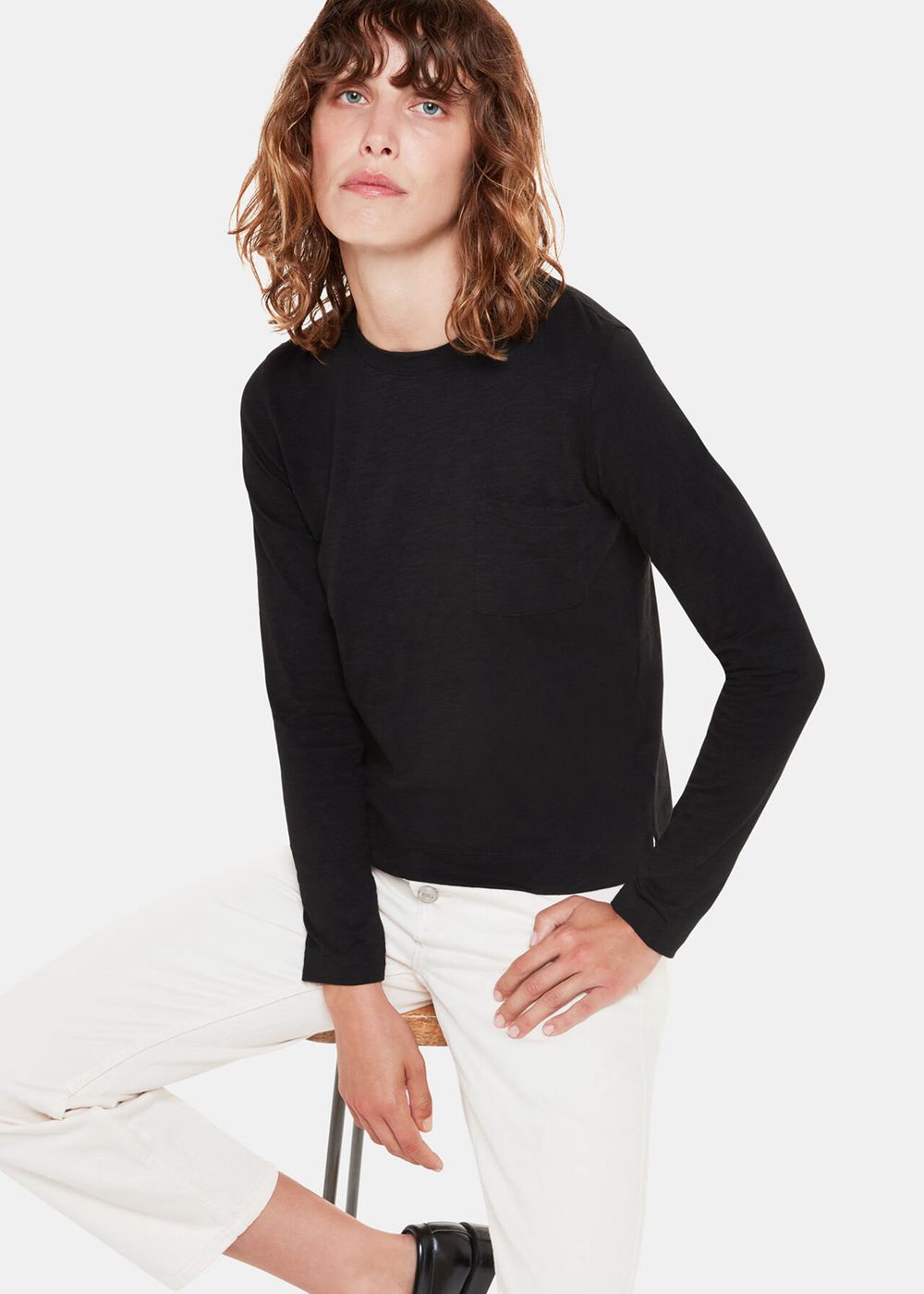 Whistles Crew Neck Pocket Top Black | US-23697ZSUD