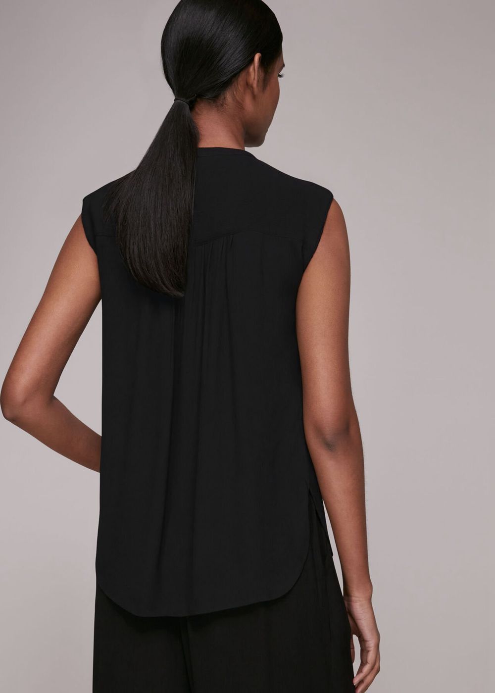 Whistles Crinkle Button Front Tank Top Black | US-74926GVJD