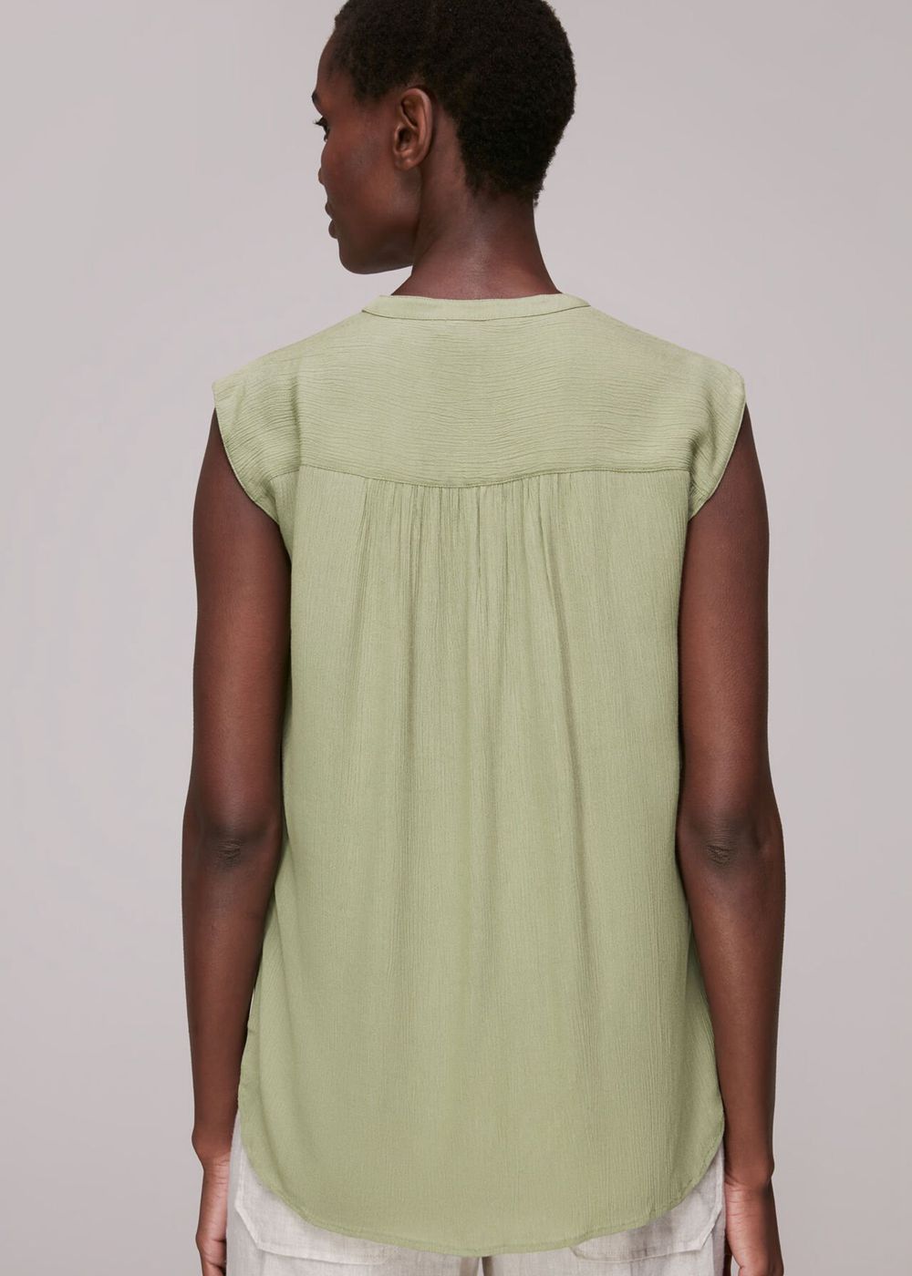 Whistles Crinkle Button Front Tank Top Olive Green | US-09684WQAM