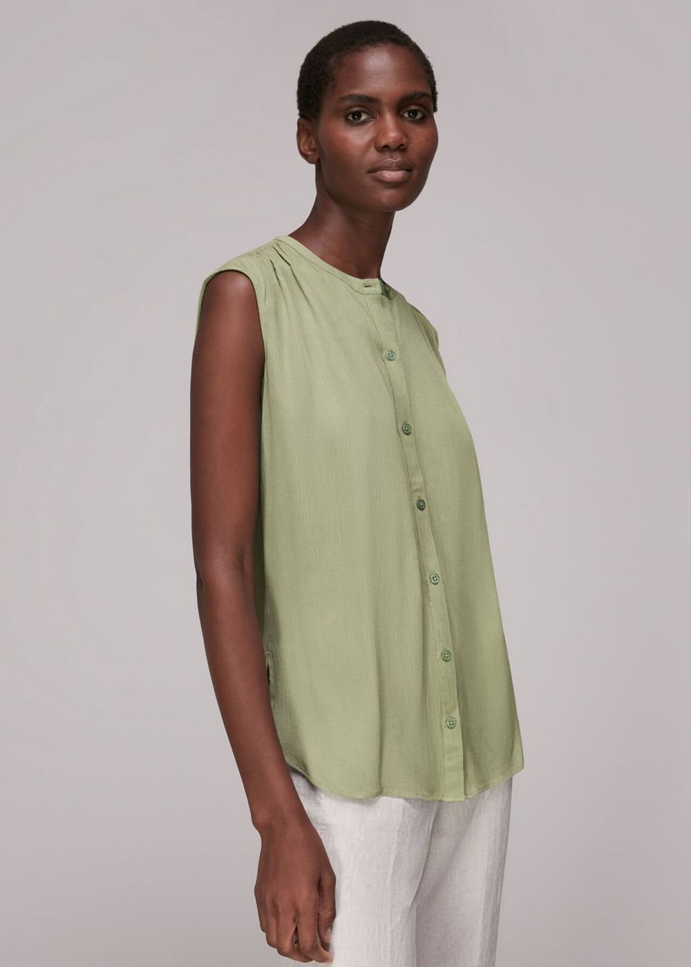 Whistles Crinkle Button Front Tank Top Olive Green | US-09684WQAM