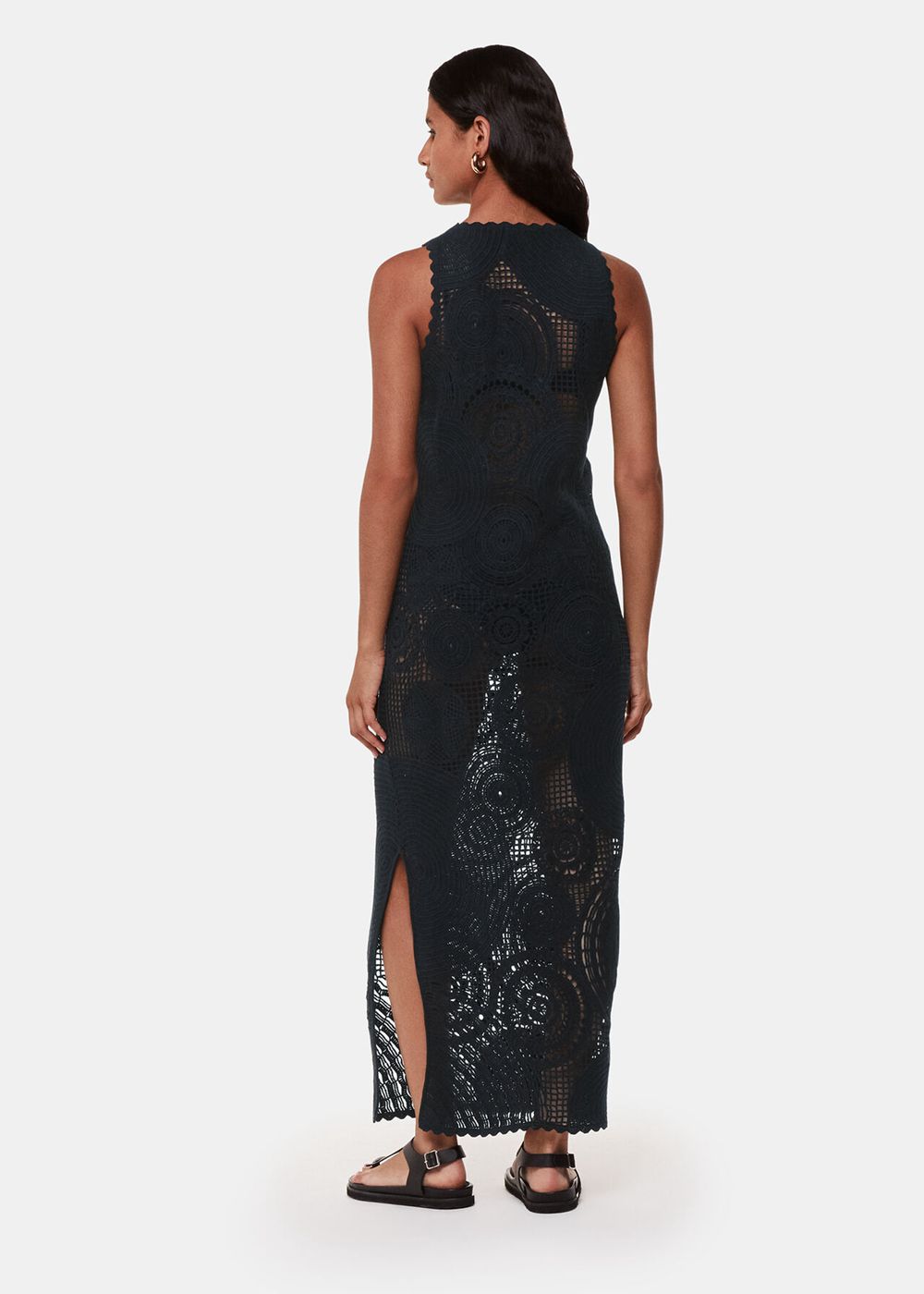 Whistles Crochet Circle Maxi Dress Black | US-39704WJHF