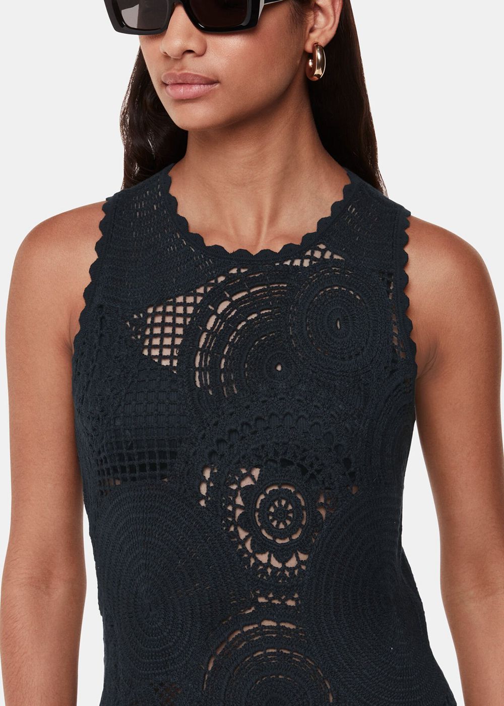 Whistles Crochet Circle Maxi Dress Black | US-39704WJHF