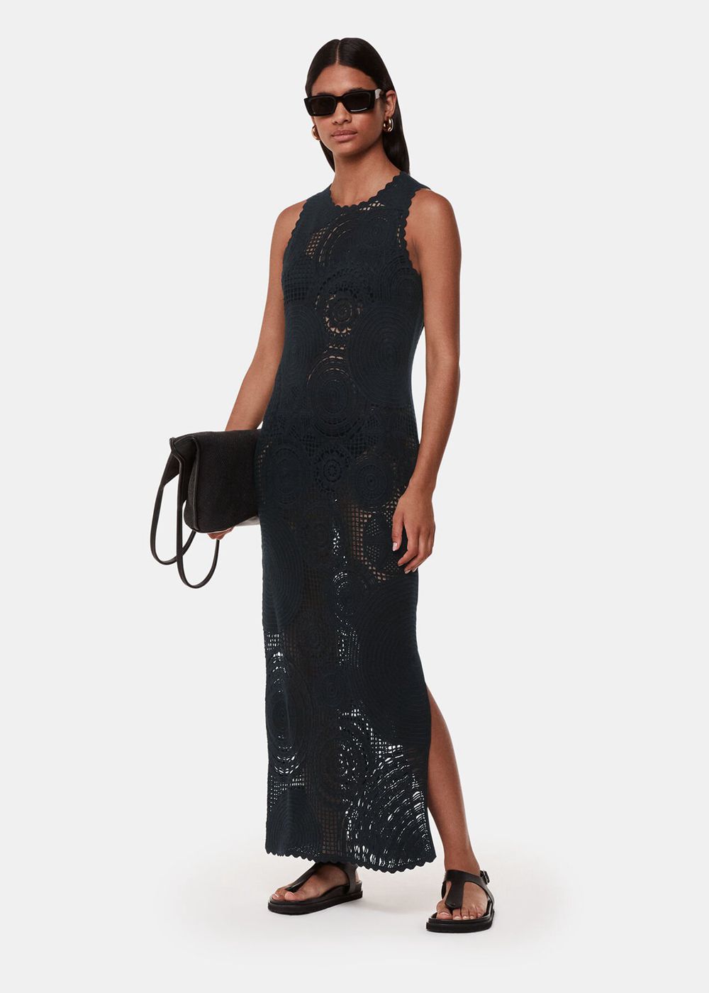 Whistles Crochet Circle Maxi Dress Black | US-39704WJHF