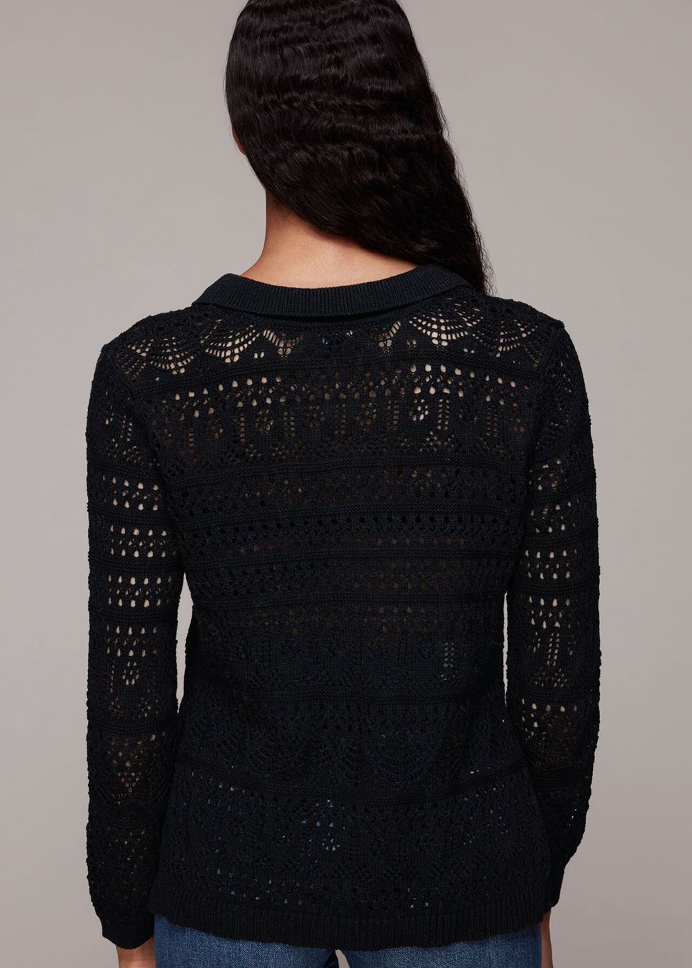 Whistles Crochet Collar Detail Knitwear Black | US-97013WGUQ