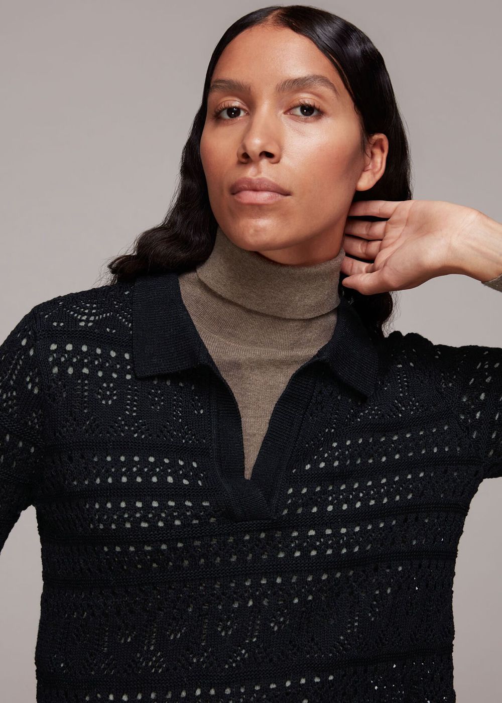 Whistles Crochet Collar Detail Knitwear Black | US-97013WGUQ