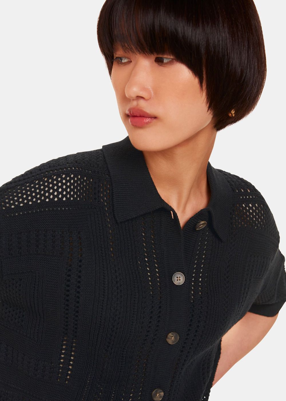 Whistles Crochet Knitted Shirts Black | US-10896JXGD