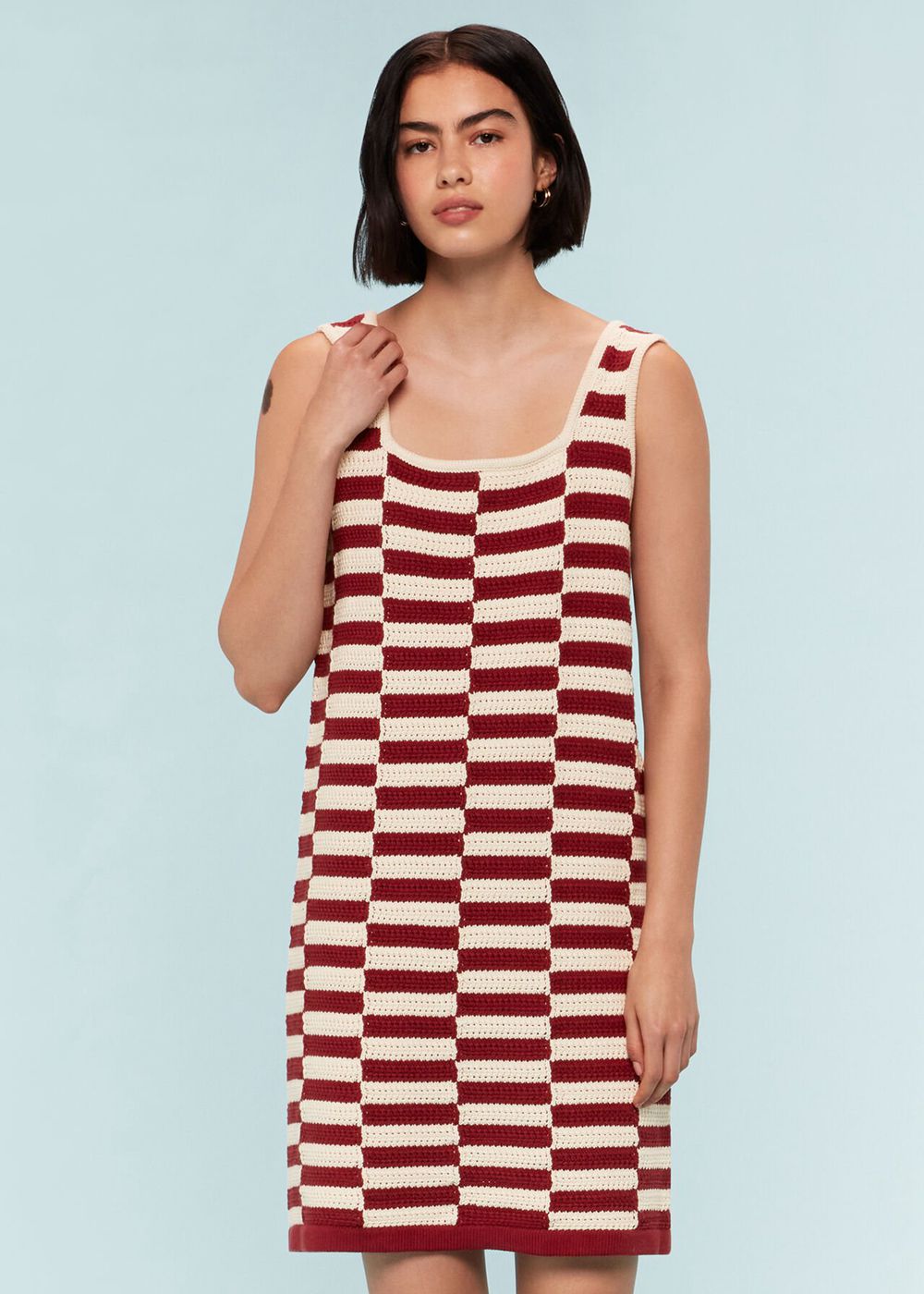 Whistles Crochet Stepped Stripe Dress Burgundy / Multicolor | US-47923GIUM