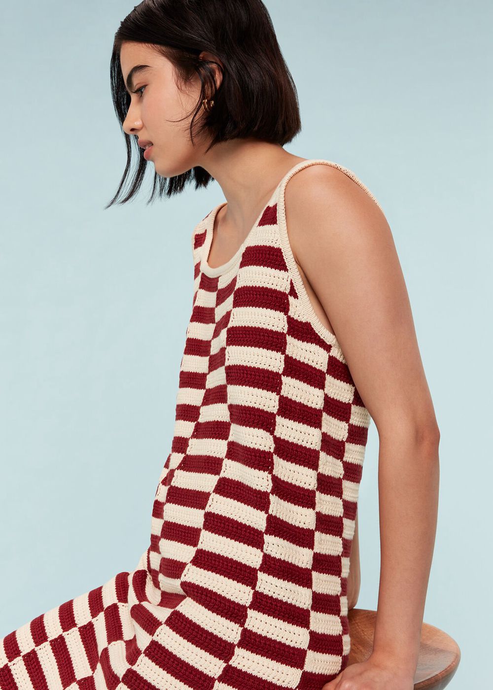 Whistles Crochet Stepped Stripe Dress Burgundy / Multicolor | US-47923GIUM