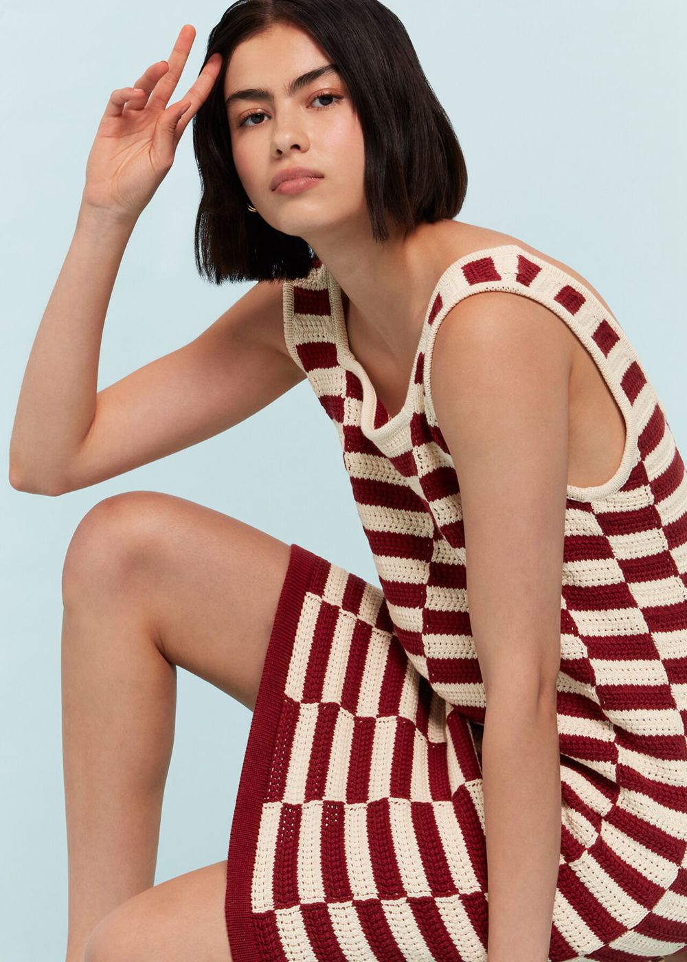 Whistles Crochet Stepped Stripe Dress Burgundy / Multicolor | US-47923GIUM