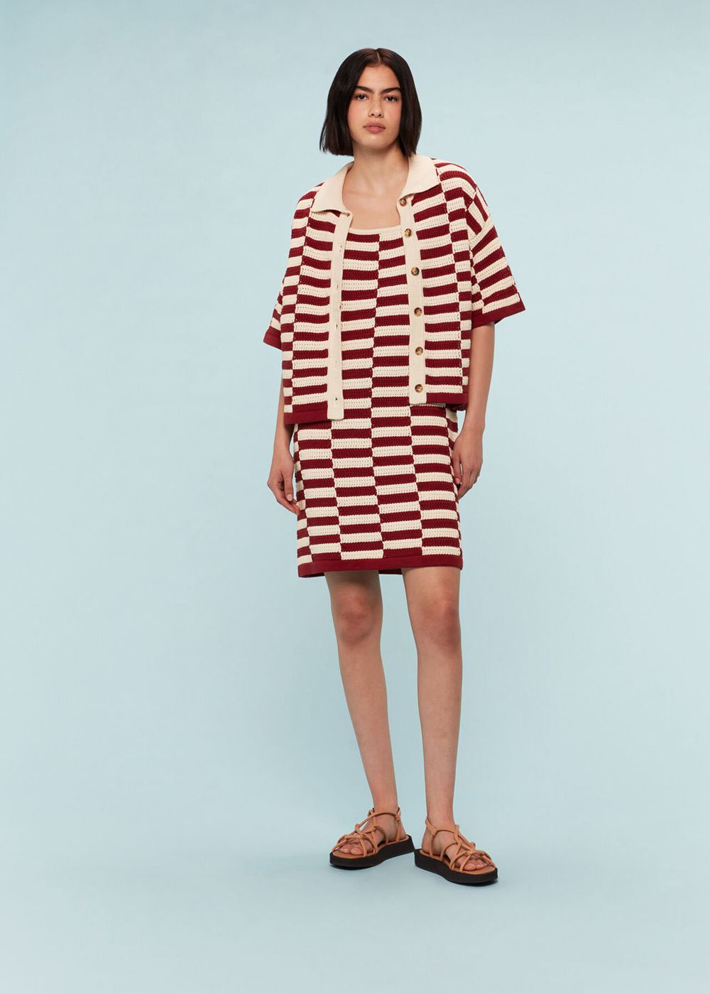 Whistles Crochet Stepped Stripe Dress Burgundy / Multicolor | US-47923GIUM