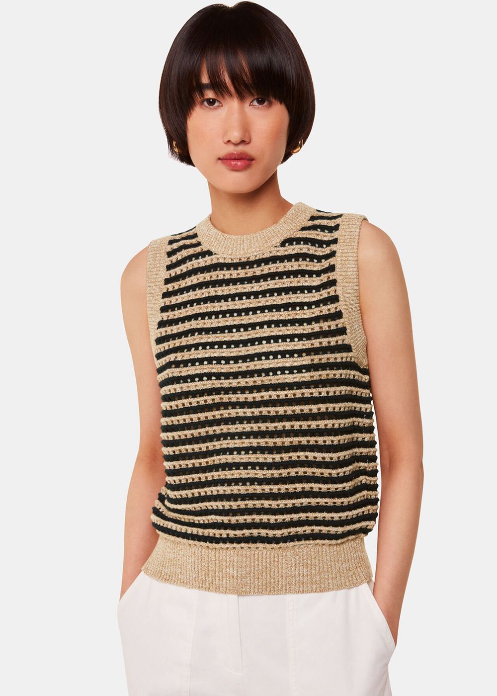 Whistles Crochet Stripe Knitwear Black / Multicolor | US-82936VUZM