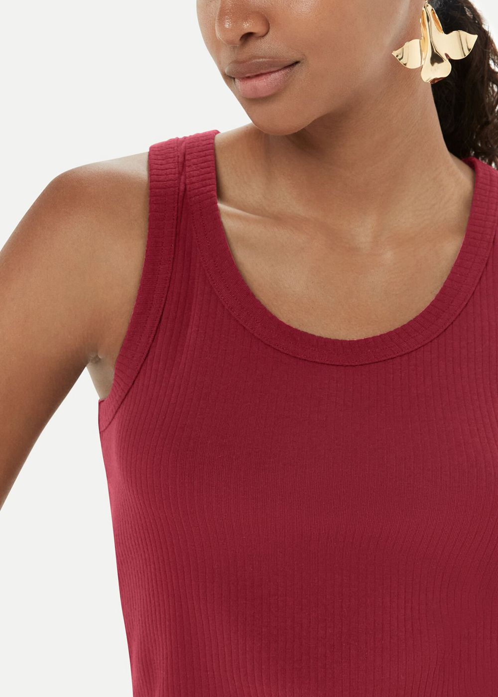 Whistles Crop Rib Vest Top Burgundy | US-37280ZXCW