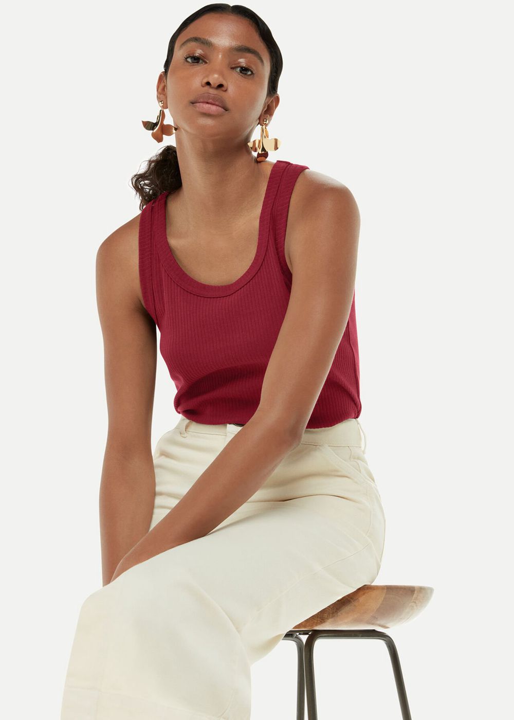 Whistles Crop Rib Vest Top Burgundy | US-37280ZXCW