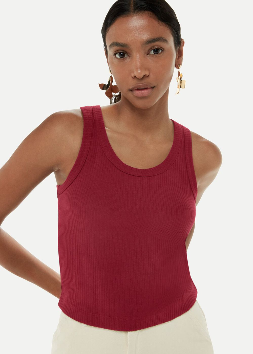 Whistles Crop Rib Vest Top Burgundy | US-37280ZXCW