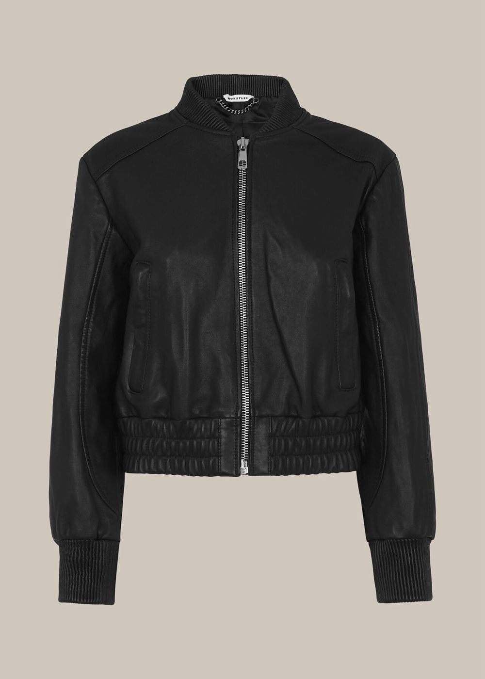 Whistles Cropped Bomber Leather Jacket Black | US-86149EOUD