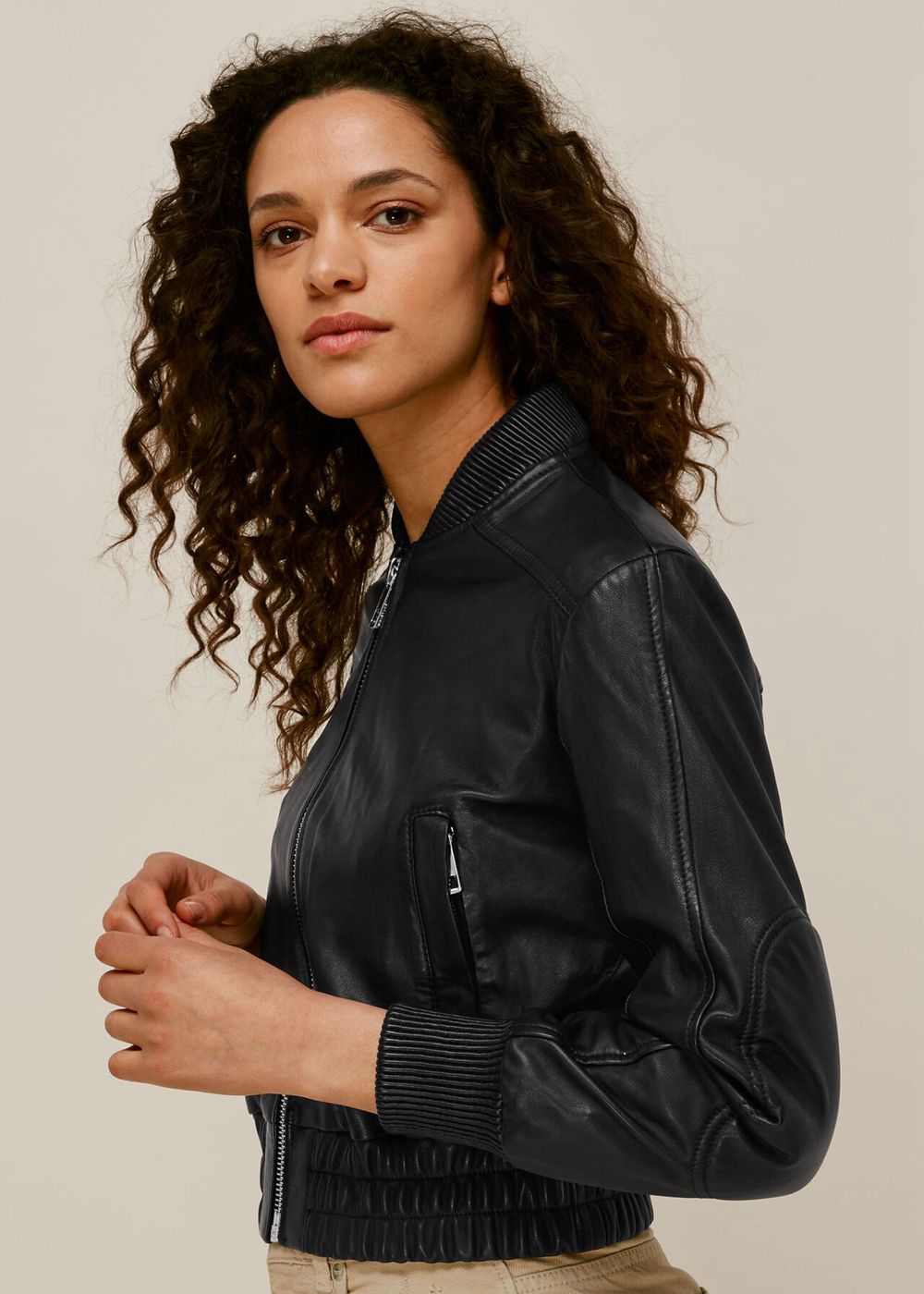 Whistles Cropped Bomber Leather Jacket Black | US-86149EOUD