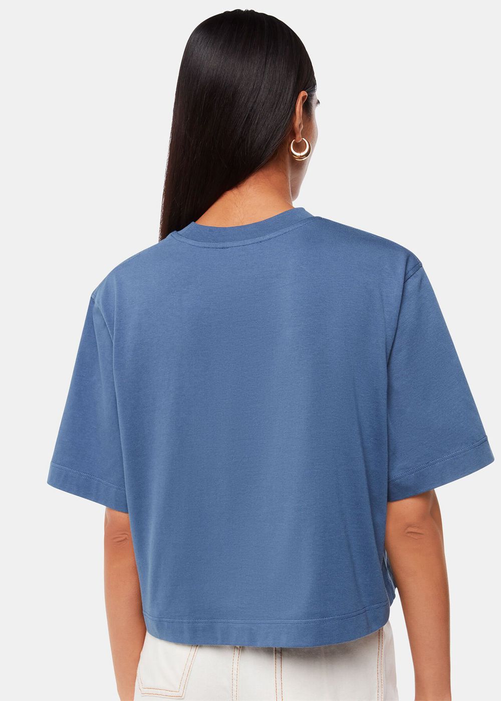 Whistles Cropped Relaxed T-Shirt Blue | US-60592UNZR