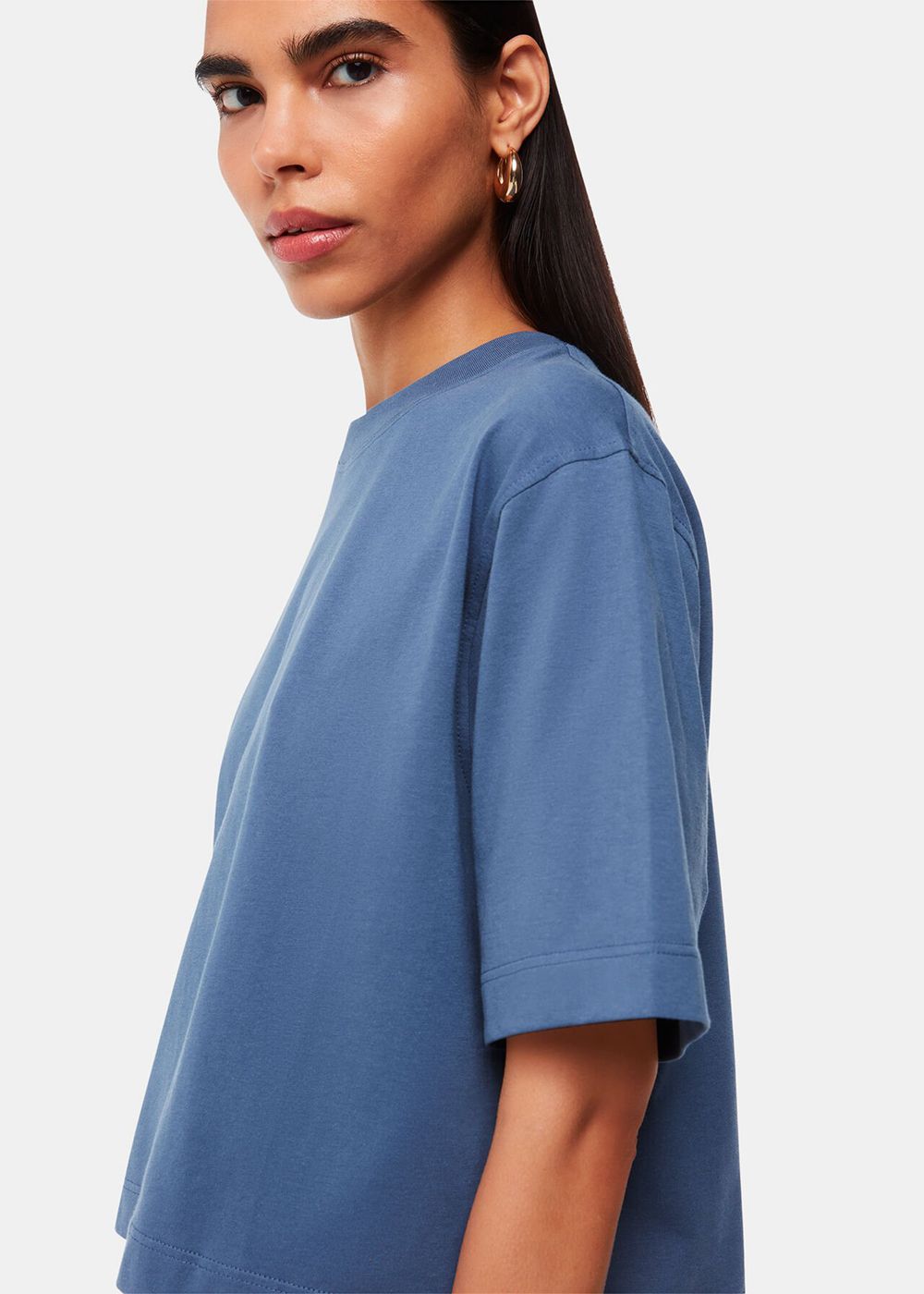 Whistles Cropped Relaxed T-Shirt Blue | US-60592UNZR