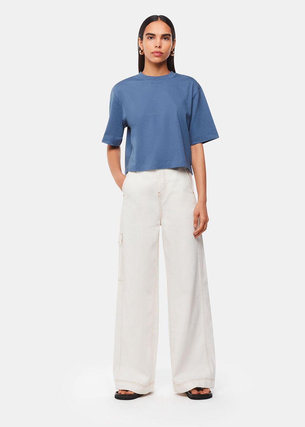 Whistles Cropped Relaxed T-Shirt Blue | US-96281KSPY