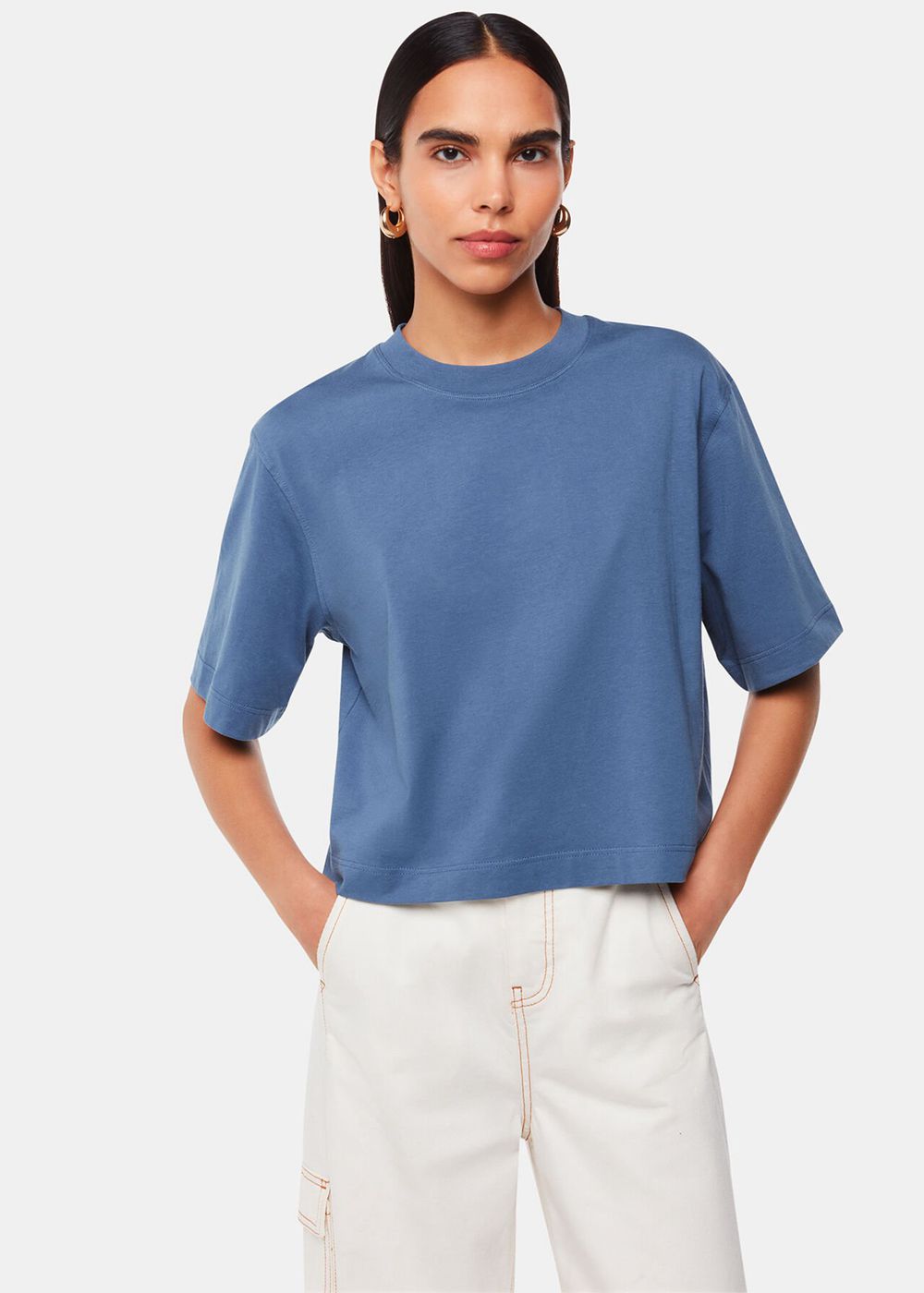 Whistles Cropped Relaxed T-Shirt Blue | US-96281KSPY