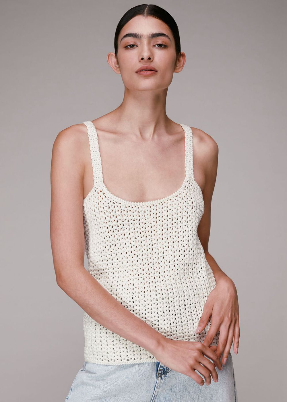 Whistles Cross Back Croche Knitwear White | US-09361ZBLW