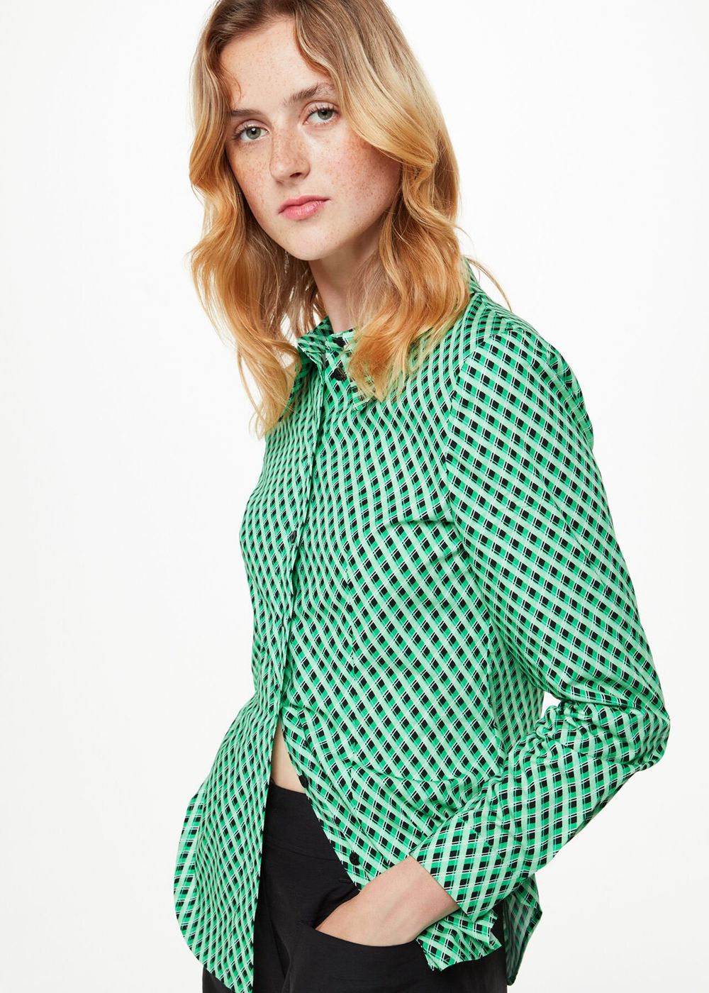 Whistles Crosshatch Slim Shirts Green / Multicolor | US-31806OBGH